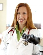 Dr. Budgin with microscope head